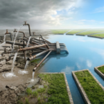 AWS Lake Formation enterprise data governance - chaotic uncontrolled data pipes converging into a single governed lake with structured irrigation channels, illustrating how Lake Formation replaces IAM policy sprawl with centralised access control